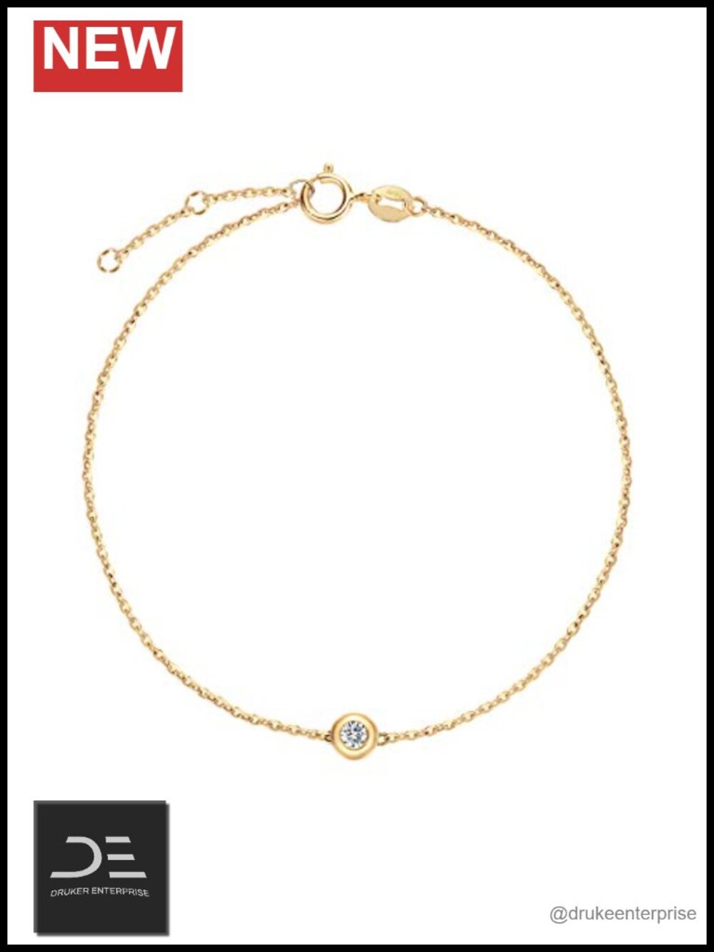 18K Solid Gold Bezel Set Diamond Link Bracelet